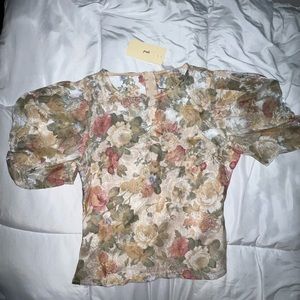 NWT Sheer floral blouse with built in tan cami.